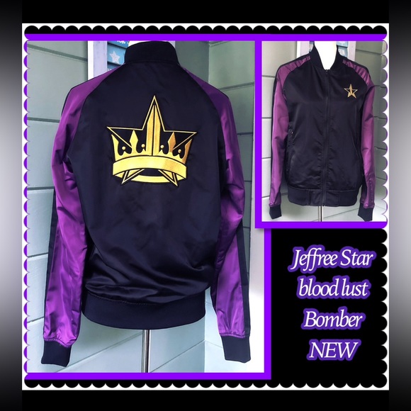 JEFFREE STAR BLOOD LUST Satin zip up bomber jacket. includes JS pink hanger NEW - Picture 2 of 16